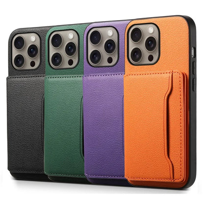 For iPhone 16 Pro Max Case Card Holder Kickstand Leather Coated PC+TPU Phone Cover