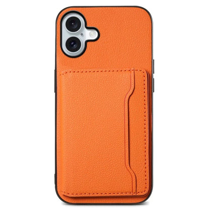 For iPhone 16 Plus Case Card Holder Kickstand Leather Coated PC+TPU Phone Cover
