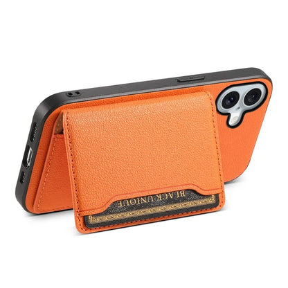 For iPhone 16 Plus Case Card Holder Kickstand Leather Coated PC+TPU Phone Cover