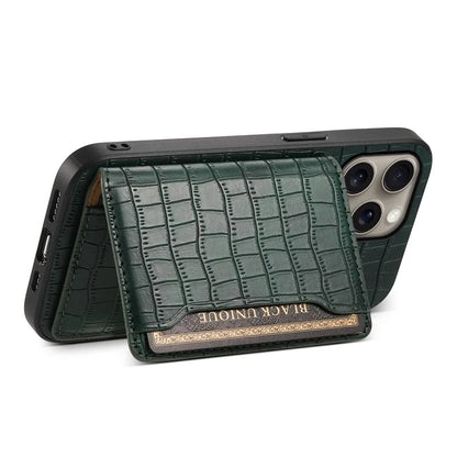 For iPhone 16 Pro Max Case Card Holder Kickstand Crocodile Texture Leather Back Phone Cover