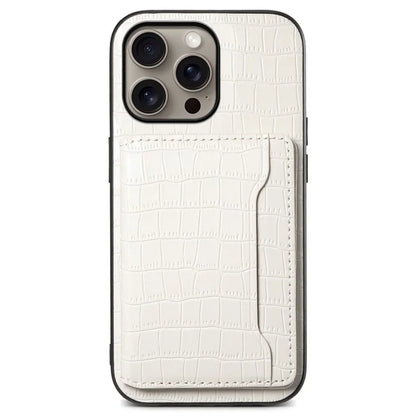 For iPhone 16 Pro Max Case Card Holder Kickstand Crocodile Texture Leather Back Phone Cover