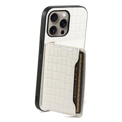 For iPhone 16 Pro Max Case Card Holder Kickstand Crocodile Texture Leather Back Phone Cover