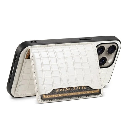 For iPhone 16 Pro Max Case Card Holder Kickstand Crocodile Texture Leather Back Phone Cover