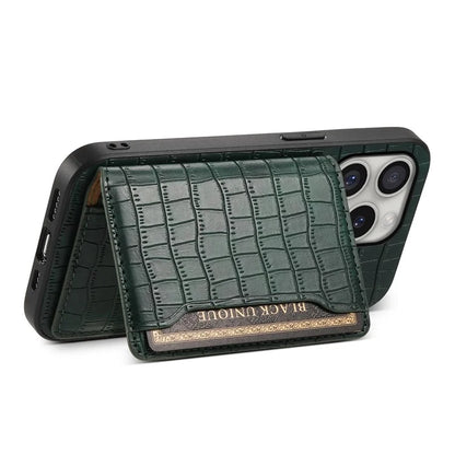 For iPhone 16 Pro Case Card Holder Kickstand Crocodile Texture Leather Back Phone Cover