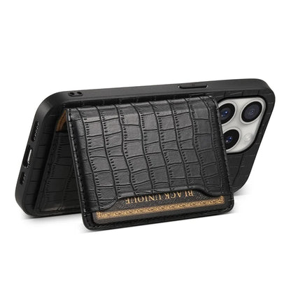 For iPhone 16 Pro Case Card Holder Kickstand Crocodile Texture Leather Back Phone Cover