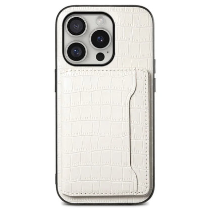 For iPhone 16 Pro Case Card Holder Kickstand Crocodile Texture Leather Back Phone Cover