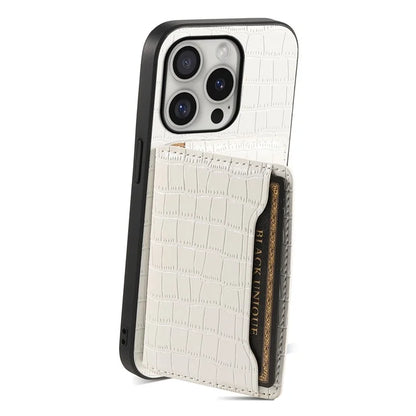 For iPhone 16 Pro Case Card Holder Kickstand Crocodile Texture Leather Back Phone Cover