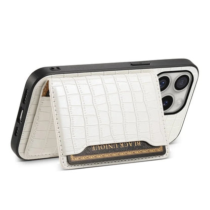 For iPhone 16 Pro Case Card Holder Kickstand Crocodile Texture Leather Back Phone Cover