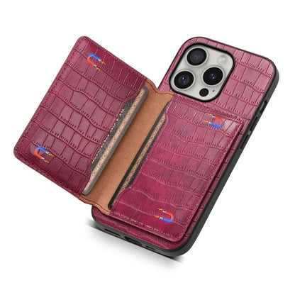 For iPhone 16 Pro Case Card Holder Kickstand Crocodile Texture Leather Back Phone Cover