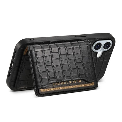 For iPhone 16 Plus Case Card Holder Kickstand Crocodile Texture Leather Back Phone Cover