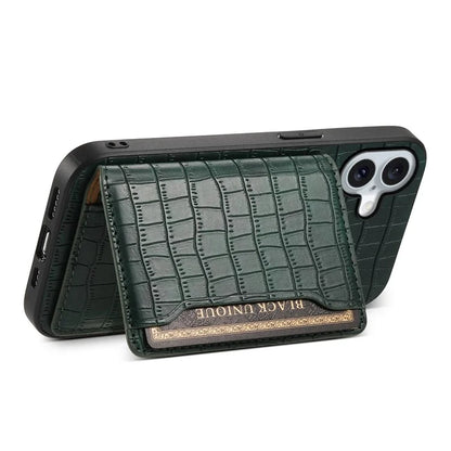 For iPhone 16 Plus Case Card Holder Kickstand Crocodile Texture Leather Back Phone Cover