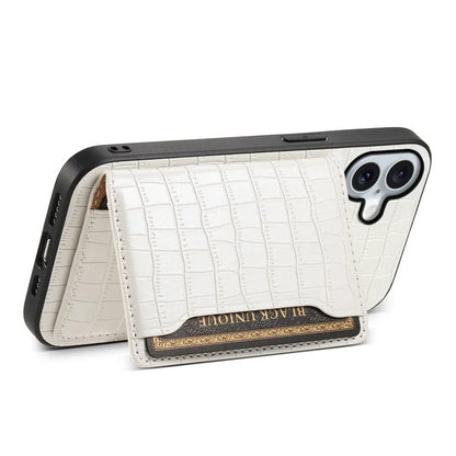For iPhone 16 Plus Case Card Holder Kickstand Crocodile Texture Leather Back Phone Cover