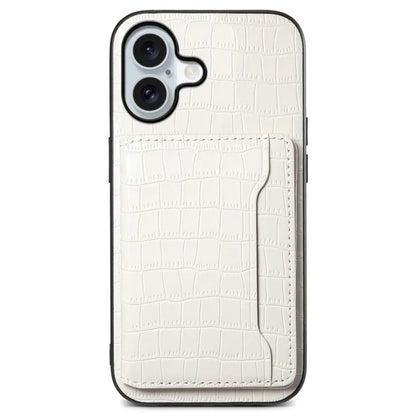 For iPhone 16 Case Card Holder Kickstand Crocodile Texture Leather Back Phone Cover