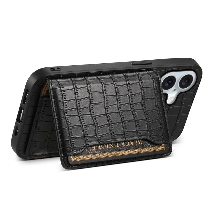 For iPhone 16 Case Card Holder Kickstand Crocodile Texture Leather Back Phone Cover