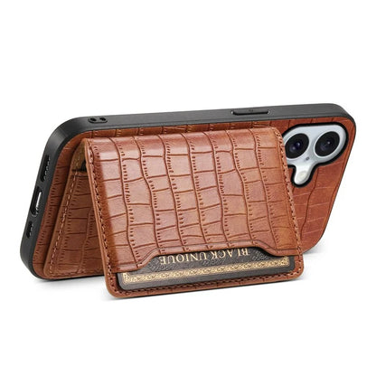 For iPhone 16 Case Card Holder Kickstand Crocodile Texture Leather Back Phone Cover