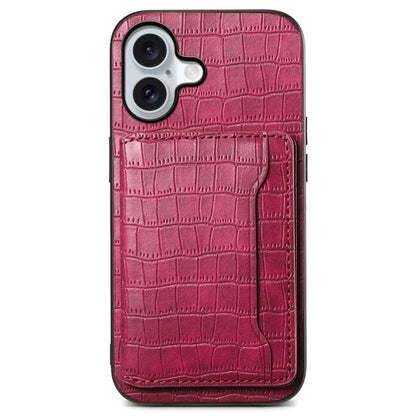For iPhone 16 Case Card Holder Kickstand Crocodile Texture Leather Back Phone Cover