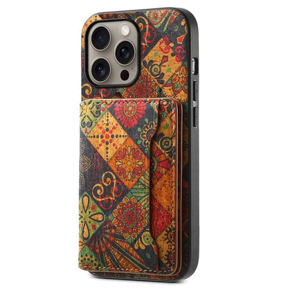 For iPhone 16 Pro Max Case Flower Print Leather+PC+TPU Cover with Card Holder Kickstand