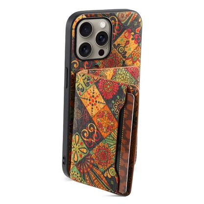 For iPhone 16 Pro Max Case Flower Print Leather+PC+TPU Cover with Card Holder Kickstand