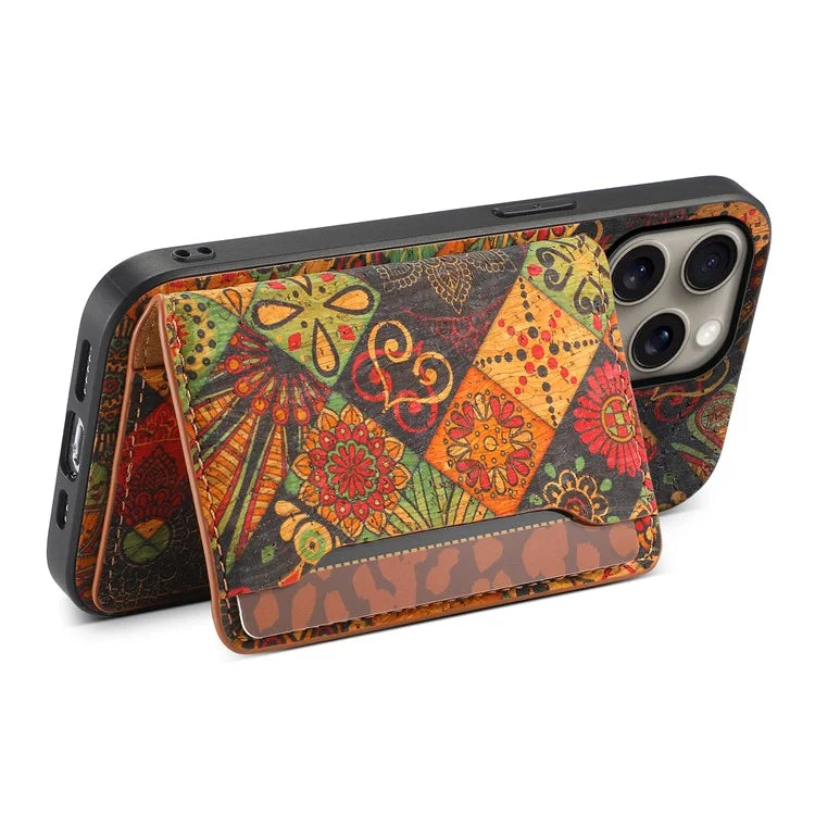 For iPhone 16 Pro Max Case Flower Print Leather+PC+TPU Cover with Card Holder Kickstand