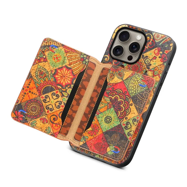 For iPhone 16 Pro Max Case Flower Print Leather+PC+TPU Cover with Card Holder Kickstand