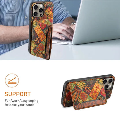 For iPhone 16 Pro Max Case Flower Print Leather+PC+TPU Cover with Card Holder Kickstand