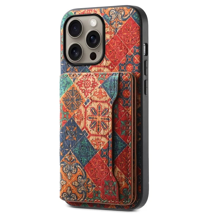 For iPhone 16 Pro Max Case Flower Print Leather+PC+TPU Cover with Card Holder Kickstand