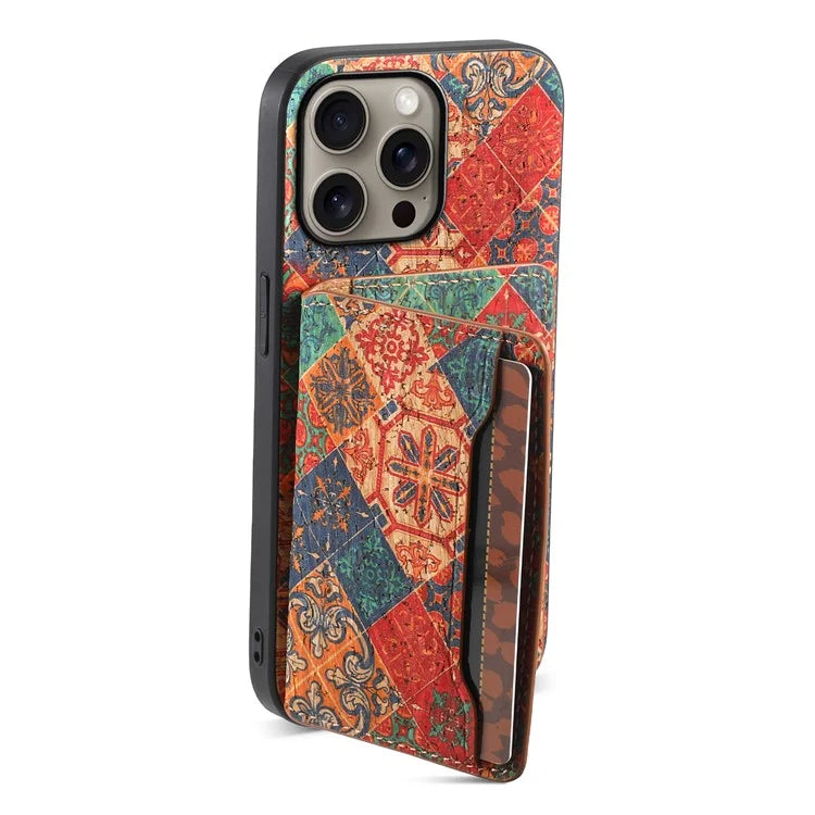 For iPhone 16 Pro Max Case Flower Print Leather+PC+TPU Cover with Card Holder Kickstand