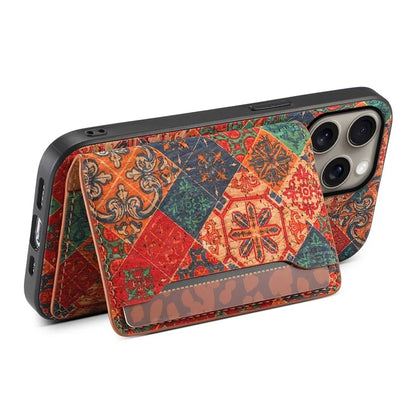For iPhone 16 Pro Max Case Flower Print Leather+PC+TPU Cover with Card Holder Kickstand