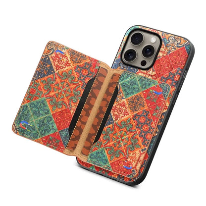 For iPhone 16 Pro Max Case Flower Print Leather+PC+TPU Cover with Card Holder Kickstand