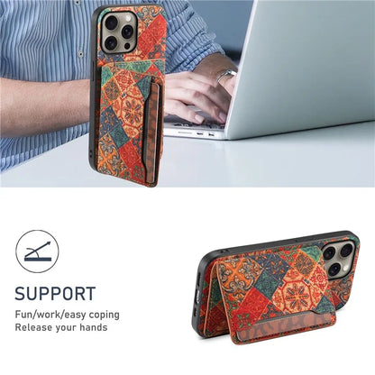 For iPhone 16 Pro Max Case Flower Print Leather+PC+TPU Cover with Card Holder Kickstand