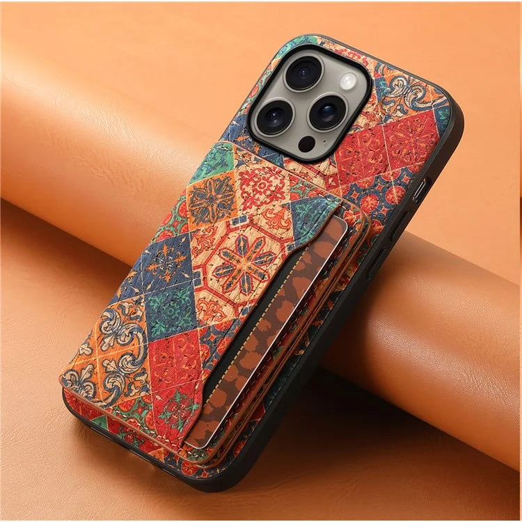 For iPhone 16 Pro Max Case Flower Print Leather+PC+TPU Cover with Card Holder Kickstand