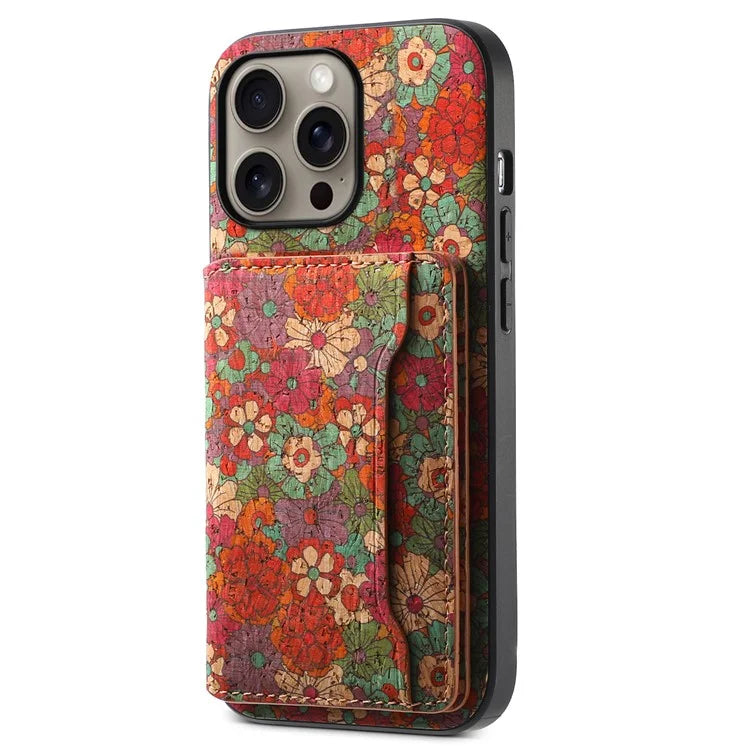 For iPhone 16 Pro Max Case Flower Print Leather+PC+TPU Cover with Card Holder Kickstand