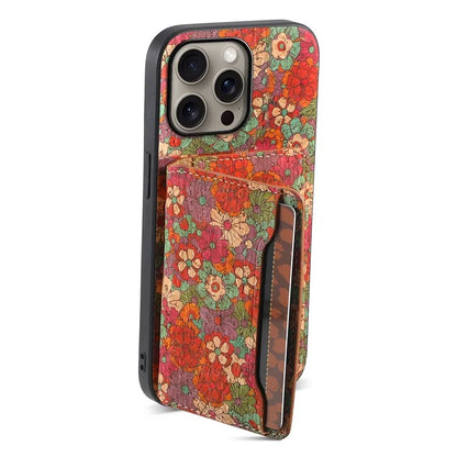 For iPhone 16 Pro Max Case Flower Print Leather+PC+TPU Cover with Card Holder Kickstand