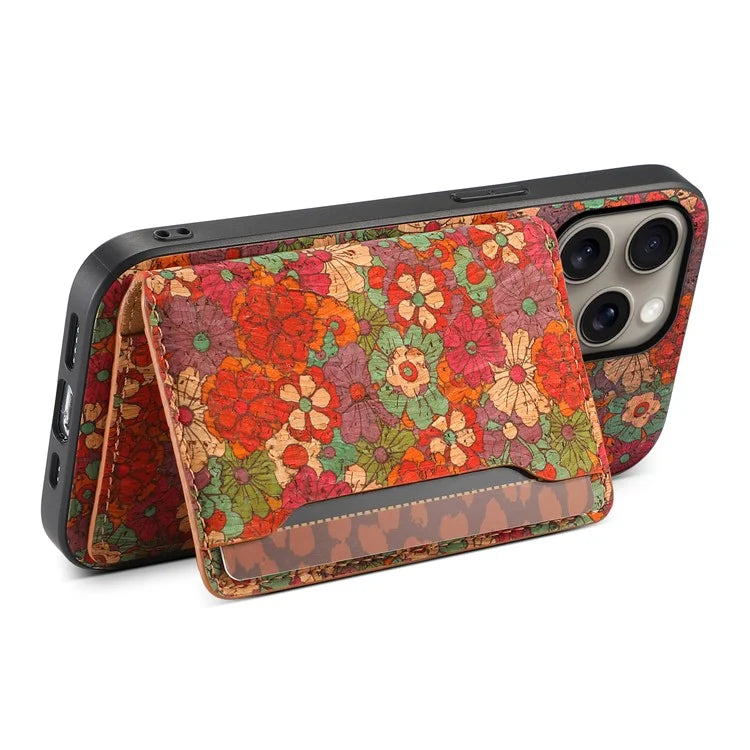 For iPhone 16 Pro Max Case Flower Print Leather+PC+TPU Cover with Card Holder Kickstand