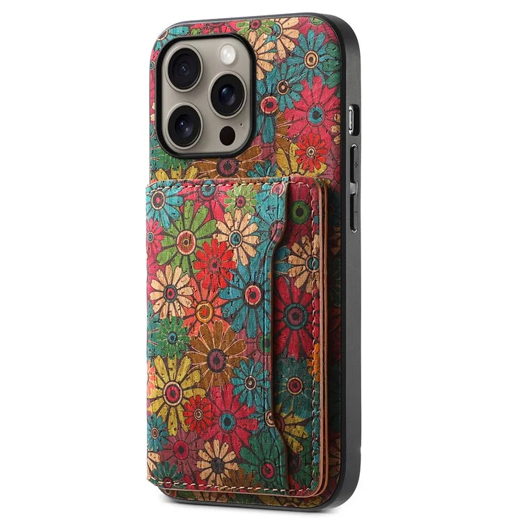 For iPhone 16 Pro Max Case Flower Print Leather+PC+TPU Cover with Card Holder Kickstand