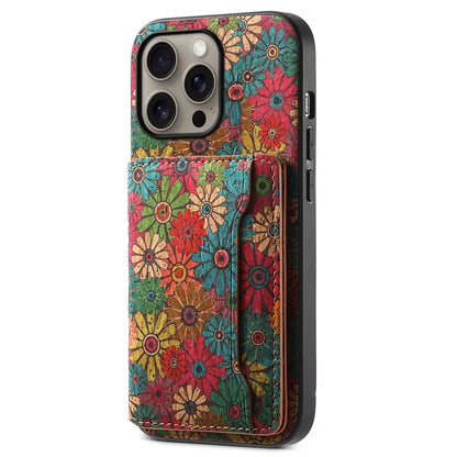 For iPhone 16 Pro Max Case Flower Print Leather+PC+TPU Cover with Card Holder Kickstand