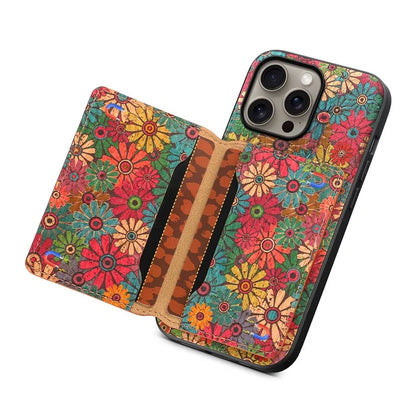 For iPhone 16 Pro Max Case Flower Print Leather+PC+TPU Cover with Card Holder Kickstand