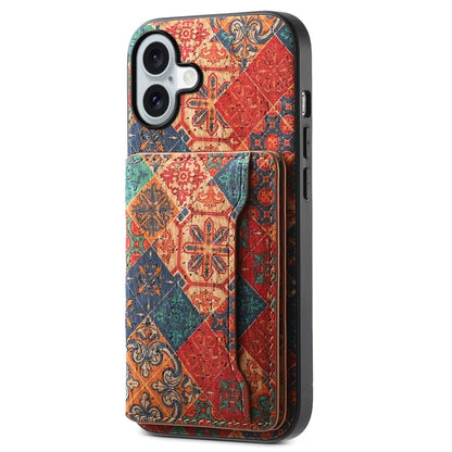For iPhone 16 Plus Case Flower Print Leather+PC+TPU Cover with Card Holder Kickstand