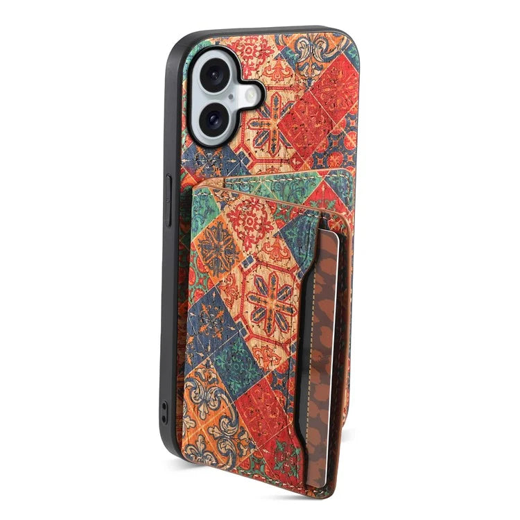 For iPhone 16 Plus Case Flower Print Leather+PC+TPU Cover with Card Holder Kickstand