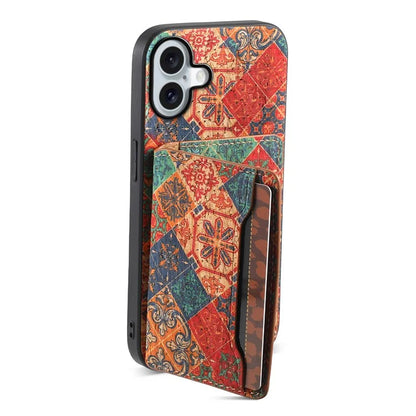 For iPhone 16 Plus Case Flower Print Leather+PC+TPU Cover with Card Holder Kickstand