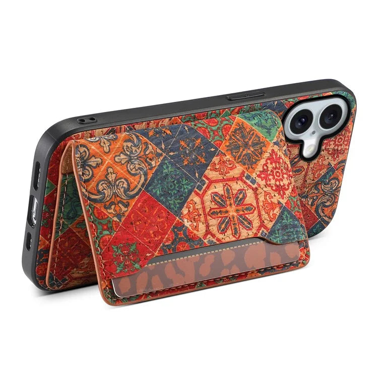 For iPhone 16 Plus Case Flower Print Leather+PC+TPU Cover with Card Holder Kickstand