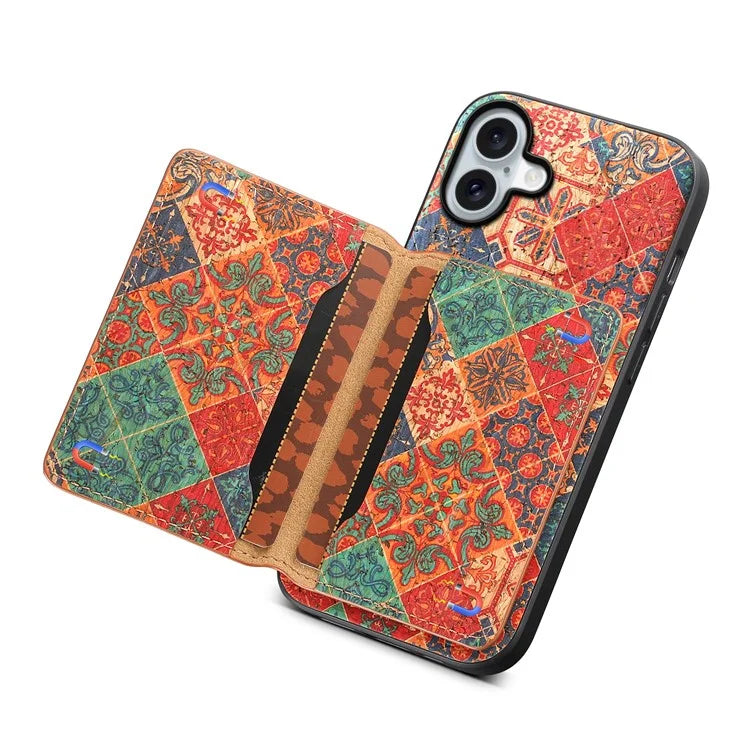 For iPhone 16 Plus Case Flower Print Leather+PC+TPU Cover with Card Holder Kickstand