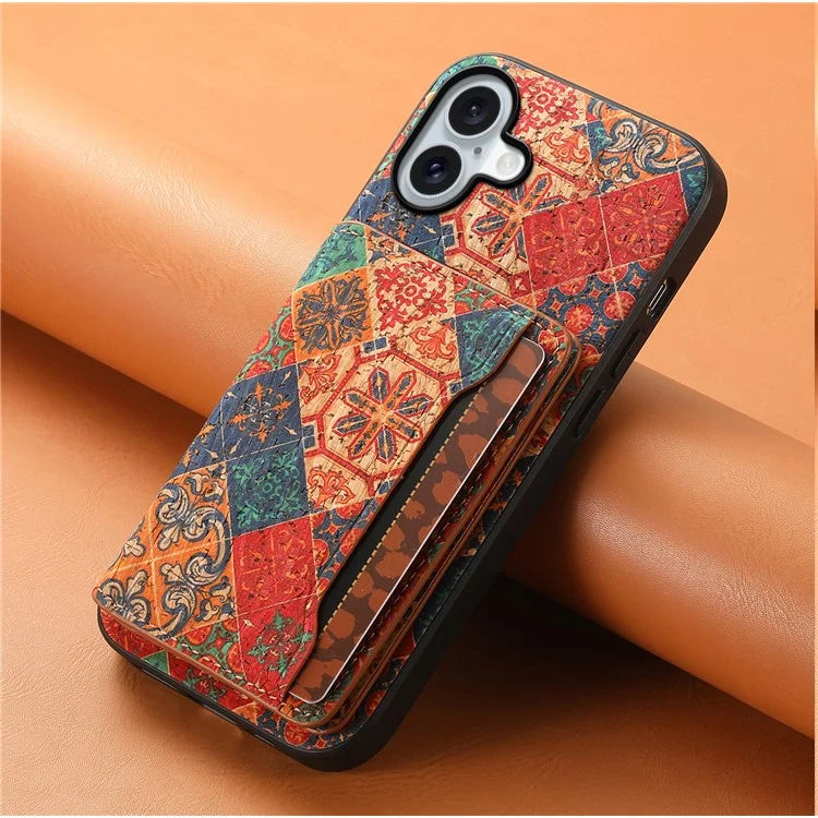 For iPhone 16 Plus Case Flower Print Leather+PC+TPU Cover with Card Holder Kickstand