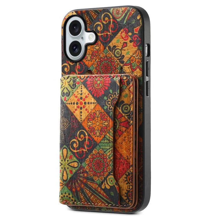 For iPhone 16 Plus Case Flower Print Leather+PC+TPU Cover with Card Holder Kickstand