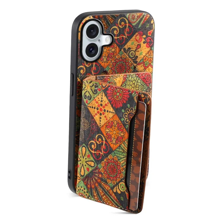 For iPhone 16 Plus Case Flower Print Leather+PC+TPU Cover with Card Holder Kickstand