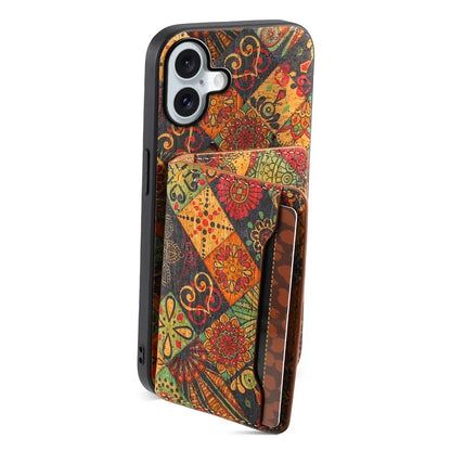 For iPhone 16 Plus Case Flower Print Leather+PC+TPU Cover with Card Holder Kickstand