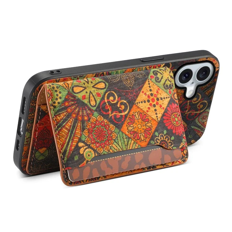 For iPhone 16 Plus Case Flower Print Leather+PC+TPU Cover with Card Holder Kickstand