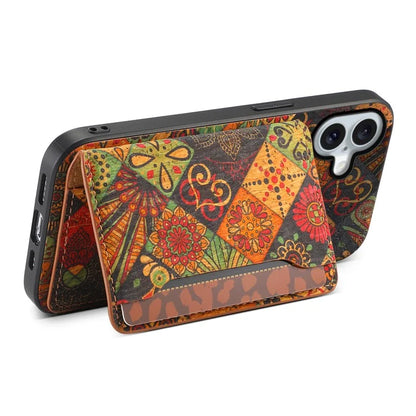 For iPhone 16 Plus Case Flower Print Leather+PC+TPU Cover with Card Holder Kickstand