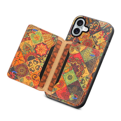 For iPhone 16 Plus Case Flower Print Leather+PC+TPU Cover with Card Holder Kickstand
