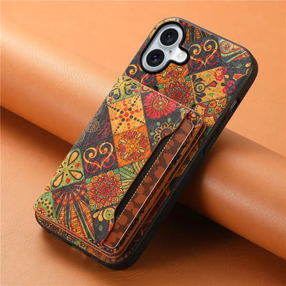 For iPhone 16 Plus Case Flower Print Leather+PC+TPU Cover with Card Holder Kickstand